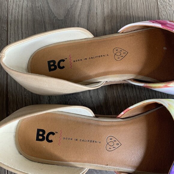 BC Vegan Dress Flat Shoes Women's 7.5 Slip-on Open Toe Floral Print All Man Made - Picture 9 of 16